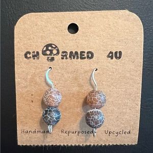 Drop brown marble beaded handmade, Upcycled earrings